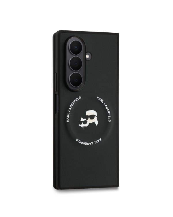 Karl Lagerfeld PU Karl and Choupette Heads Magnetic Case Магнитный защитный чехол для Samsung Galaxy Z Fold 7 / чёрный