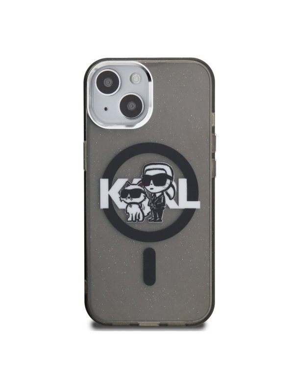 Karl Lagerfeld IML Glitter Karl and Choupette Sketch MagSafe Защитный чехол для iPhone 15 / чёрный