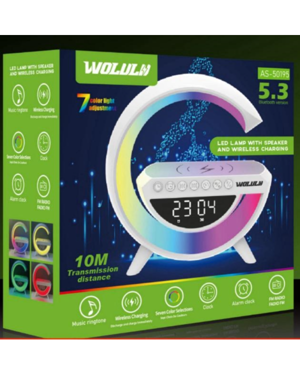 Wolulu AS-50195 Ночник с Беспроводной зарядкой / Bluetooth Колонка / Будильник / LED / RGB