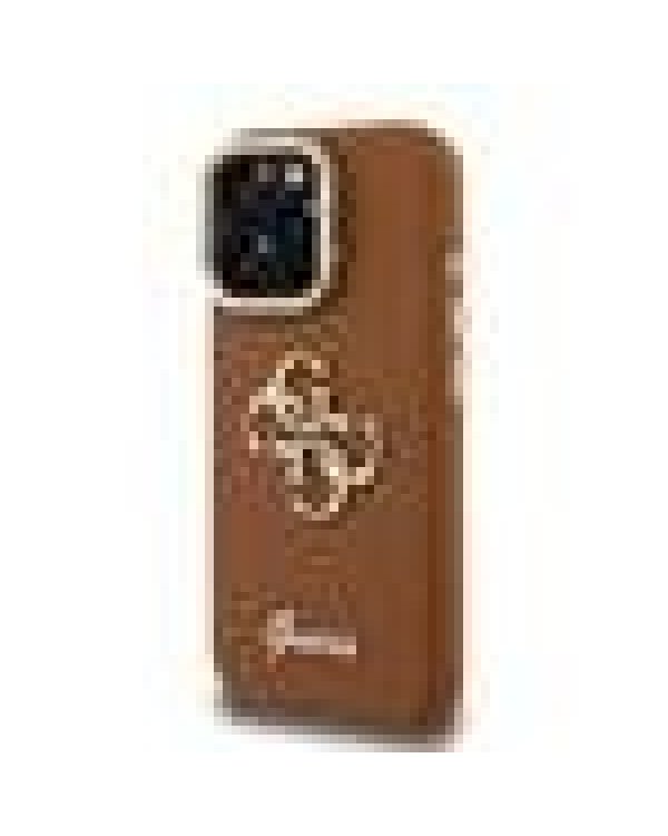Guess PU Grained 4G Logo Stand Camera Frame Case Защитный чехол для iPhone 15 Pro / коричневый
