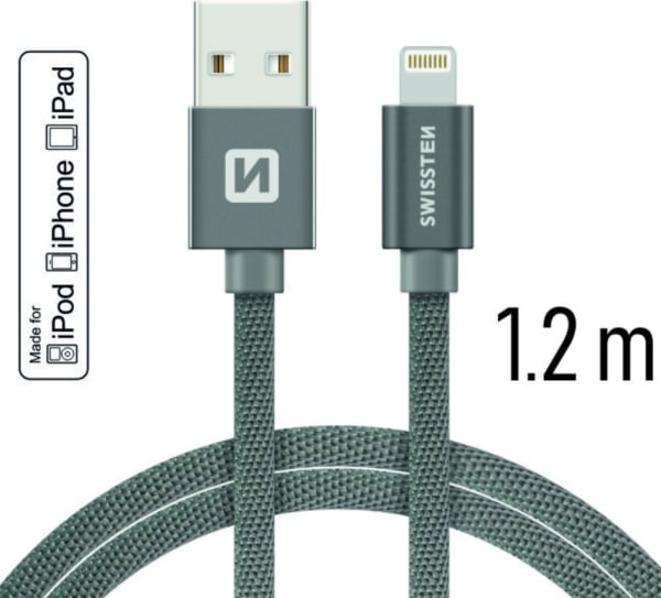 Swissten MFI Textile Fast Charge 3A Lightning Кабель Для Зарядки и Переноса Данных 1.2m