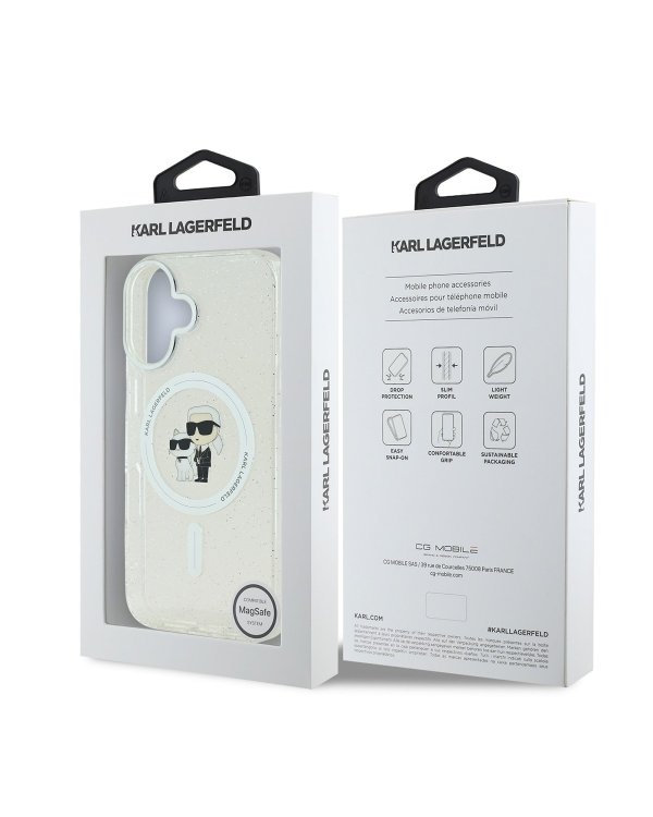 Karl Lagerfeld IML Glitter Karl and Choupette MagSafe Case Защитный чехол для iPhone 16 / прозрачный