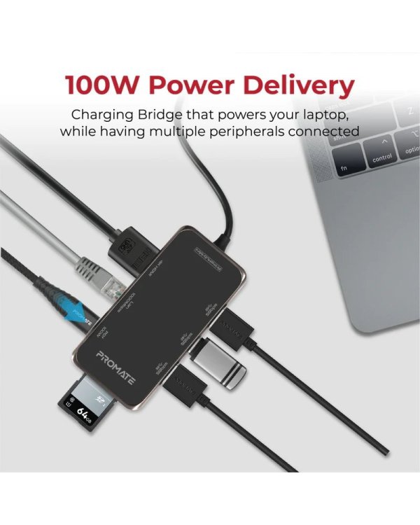 PROMATE PrimeHub-Mini 8in1 USB-C Hub HDMI 4K / LAN / PD 100W / SD / 3x USB 3.0