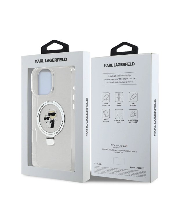 Karl Lagerfeld Ringstand Karl and Choupette MagSafe Защитный чехол для iPhone 16 Pro Max / белый