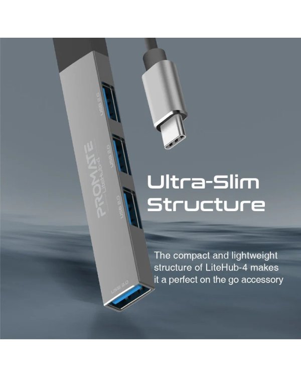 Promate LiteHub-4 USB-C Hub 3xUSB2.0 + USB3.0