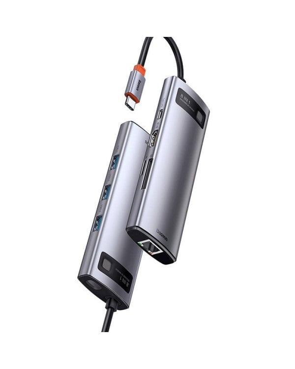 Baseus CAHUB-CV0G Metal Gleam Series 8in1 Hub / USB-C на 3 порта USB 3.0 / HDMI / USB-C PD / Ethernet RJ45 / microSD/SD