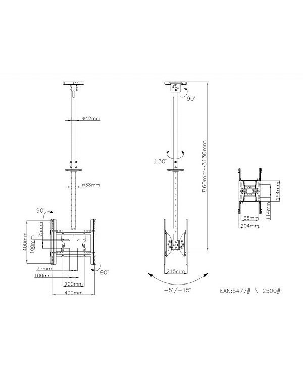 Multibrackets MB-5477 Потолочный кронштейн для 2 телевизоров до 65" / 50kg