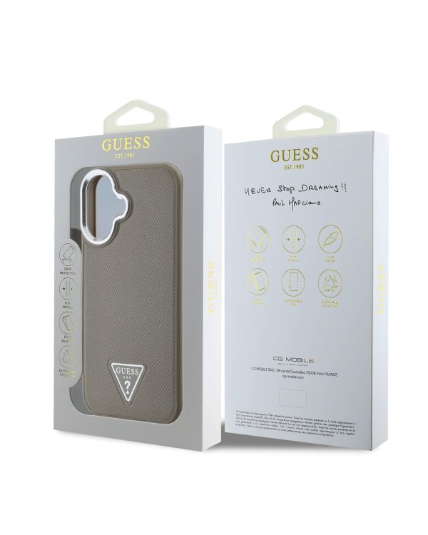 Guess PU Grained Triangle Logo MagSafe Case Защитный чехол для iPhone 16 / коричневый