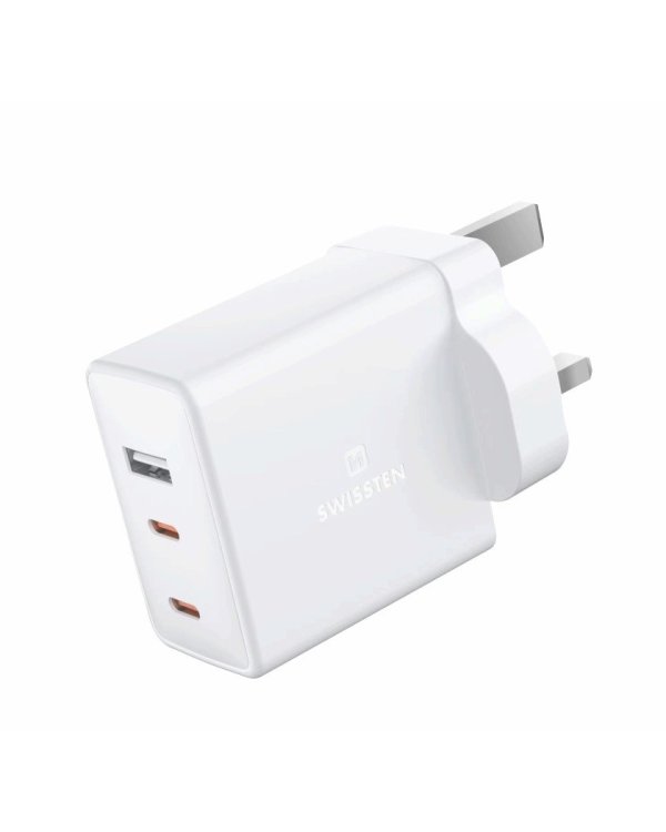 Swissten GaN Зарядное устройство 2x USB-C / USB для UK socket 70W