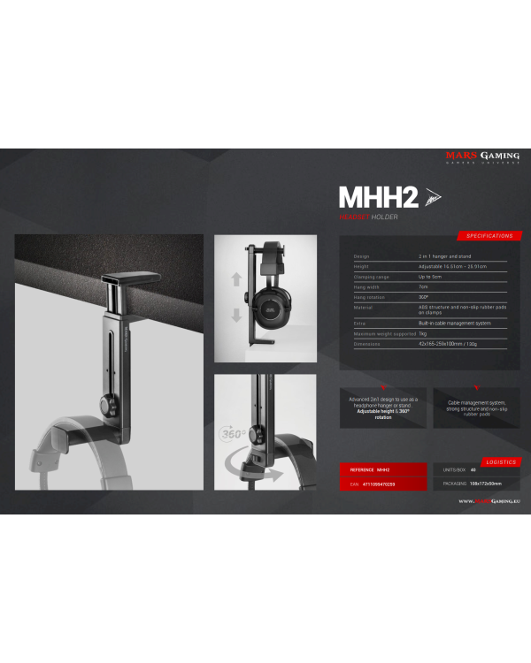 Mars Gaming MHH2 Настольный держатель для игровых наушников
