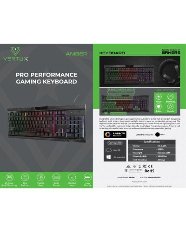 Дополнительное изображение книги «Vertux Amber Multimedia игровая RGB Kлавиатура»