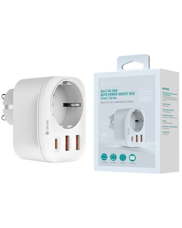 Devia Pозетка PD 20W Зарядное устройство USB-C / 2x USB 3A