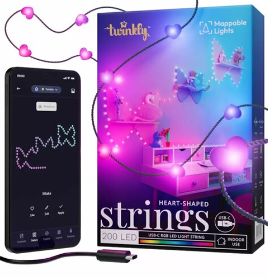 Twinkly Candies Hearts Smart LED Лампа Гирлянда 12м USB-C