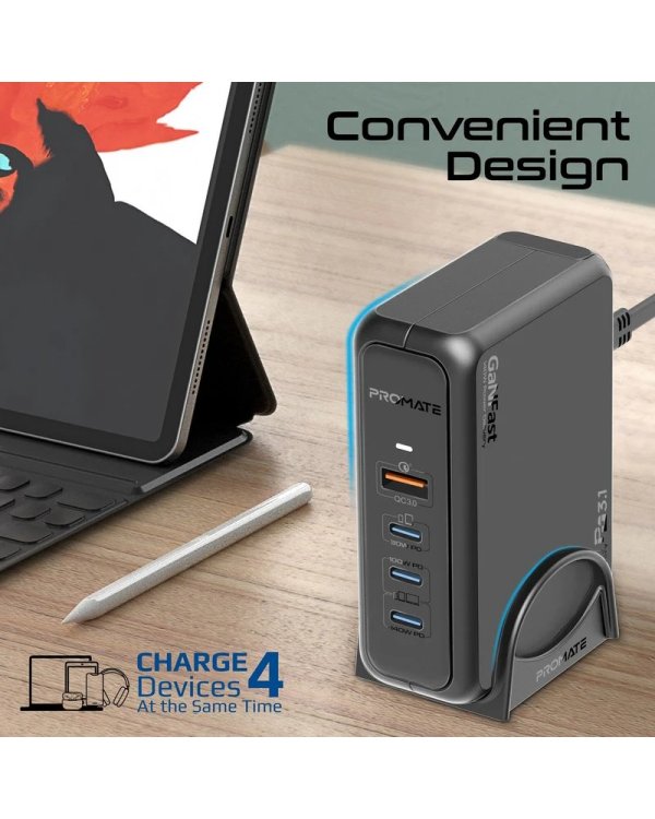 Promate GaNPort-140W GaNFast™ Зарядная станция 140W / USB-C PD 3.1 / QC3.0