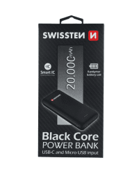 Swissten Black Core Premium Recovery Power Bank 2.1A / USB / USB-C / 20000 mAh