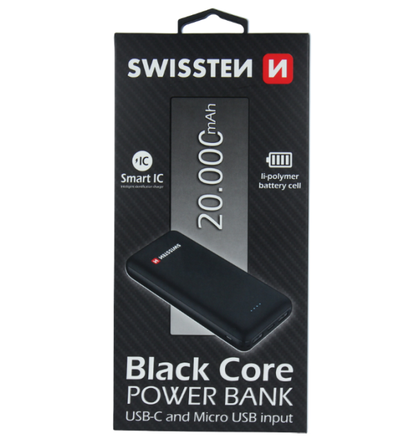 Swissten Black Core Premium Recovery Power Bank 2.1A / USB / USB-C / 20000 mAh