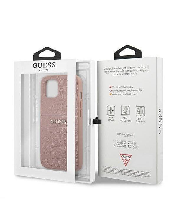 Guess GUHCP13MPSASBPI Saffiano Stripe Back Case Чехол для Apple iPhone 13 Rose