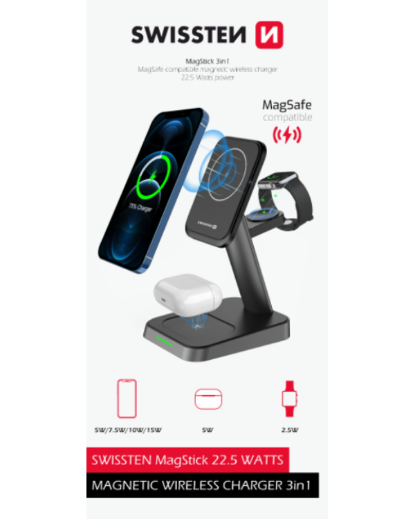 Swissten 3in1 MagStick 22.5W Беспроводное зарядное устройство
