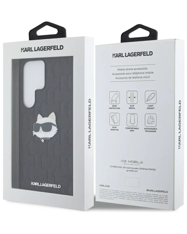 Karl Lagerfeld Leather Monogram Pin Logo Choupette Head Чехол для Samsung Galaxy S25 Ultra