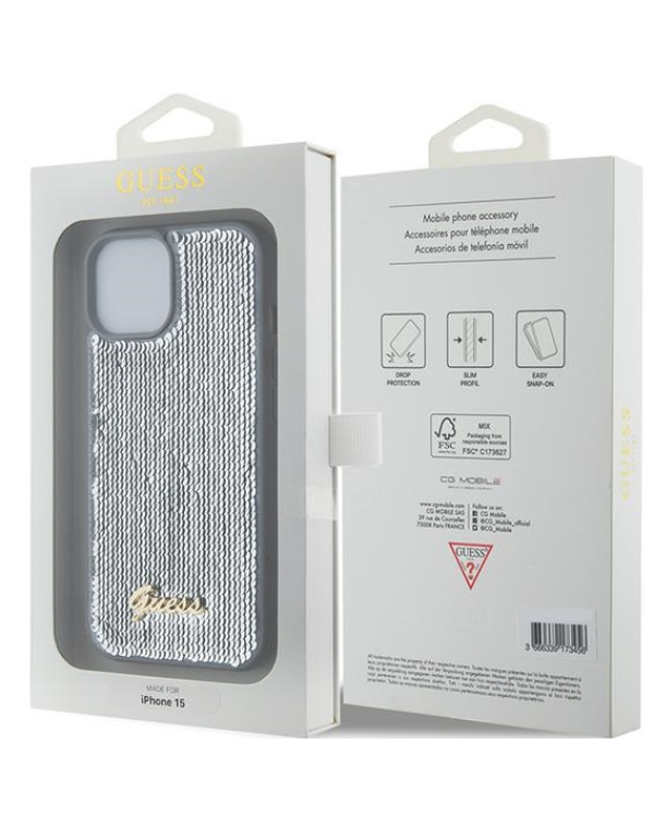 Guess HC Sequin Script Metal Case Защитный Чехол для Apple iPhone 15 Pro