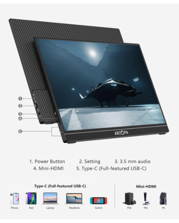 Дополнительное изображение книги «Arzopa G1 GAME Портативный Монитор 15,6" / 144Hz»