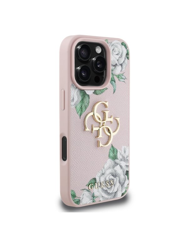 Guess PU Grained Roses 4G Metal Logo Case Чехол для Apple iPhone 16 Pro
