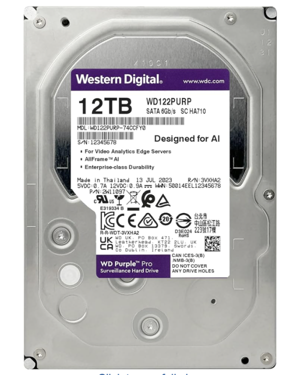 Western Digital Purple Pro Жесткий диск HDD / 12 ТБ / 3,5" / 7200 об/мин / 512 МБ / 265 МБ/с