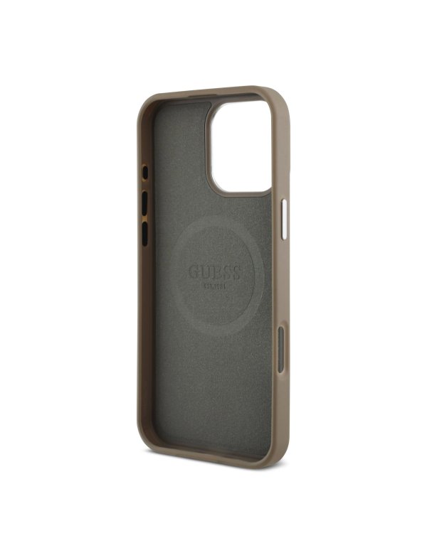 Guess PU Grained Triangle Logo MagSafe Case Защитный чехол для iPhone 16 Pro / коричневый