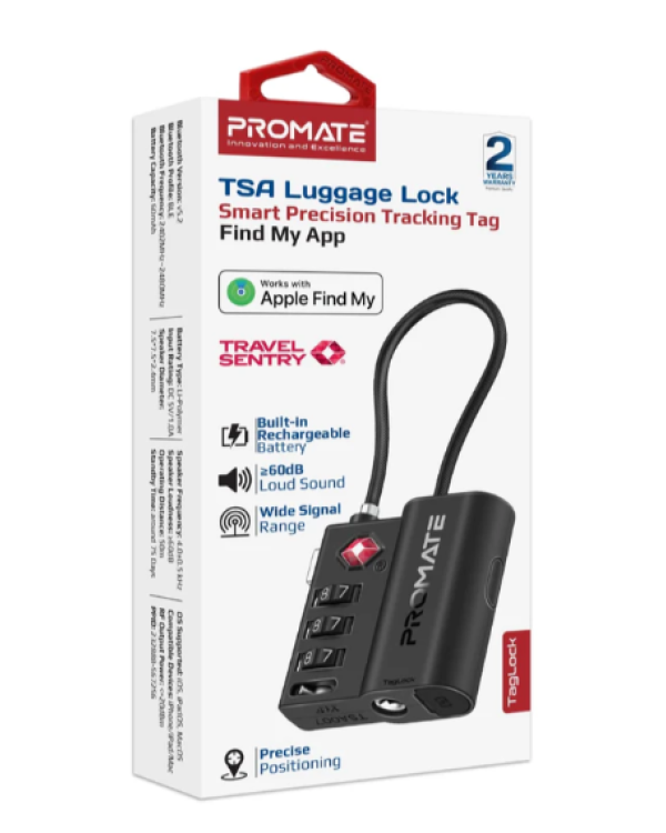 Promate TagLock Багажный замок TSA с Smart отслеживающей биркой и приложением Apple Find My