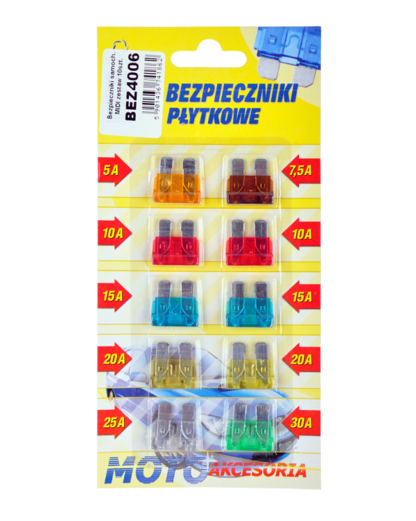 Автомобильные предохранители MINI, набор 10 шт. (5A,7,5A,10A,15A,20A,25A,30A)