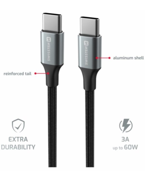 Swissten Textile II USB-C - USB-C Kабель для передачи данных и зарядки 1.5m