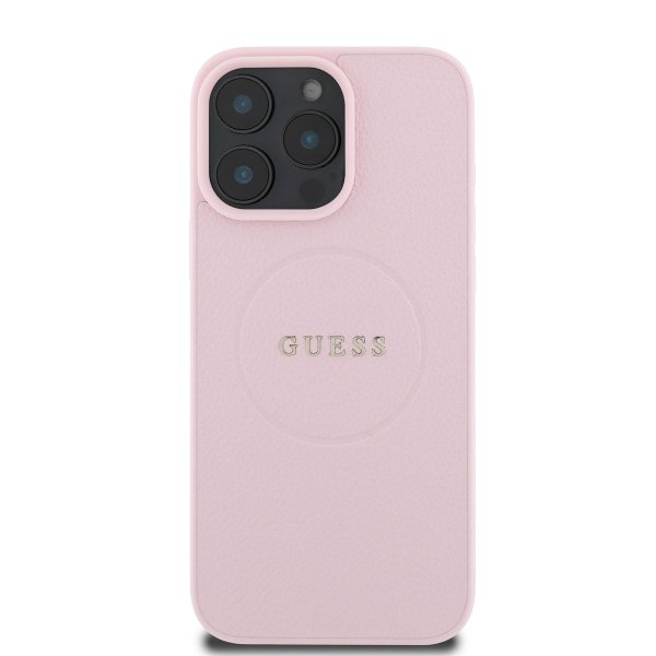 Guess PU Grained Classic Logo MagSafe Case Защитный чехол для iPhone 16 Pro / розовый