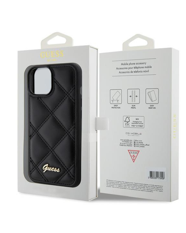 Guess Quilted Metal Logo Case Защитный Чехол для Apple iPhone 15