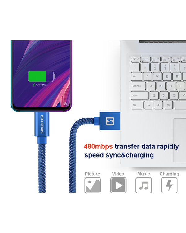 Swissten Textile Универсальный Quick Charge 3.1 USB-C USB Кабель данных 2м