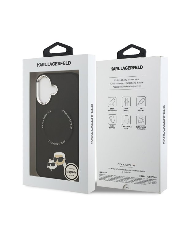 Karl Lagerfeld PU Karl and Choupette Heads Pins MagSafe Case Защитный чехол для iPhone 17 / чёрный