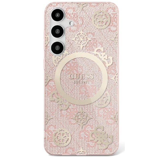 Guess 4G Background Gold Electroplated Peony Pattern MagSafe Чехол для Samsung Galaxy S25