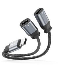 Swissten Textile USB-C Audio Charging Адаптер 2x USB-C 0.12m
