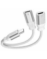 Swissten Textile USB-C Audio Charging Адаптер 2x USB-C 0.12m
