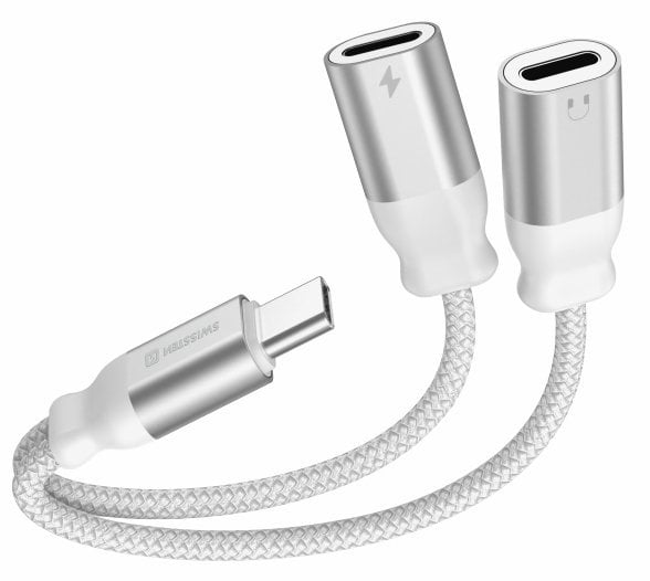 Swissten Textile USB-C Audio Charging Адаптер 2x USB-C 0.12m