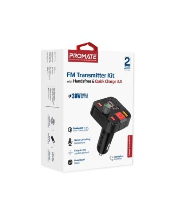 PROMATE PowerTune-30W Bluetooth FM Transmitter QC3.0 / PD30W / USB / Hands-free