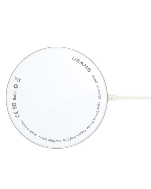 Usams Super Thin Magnetic Зарядное устройство 15W для Apple iPhone / 12 mini / 12 / 12 PRO / 12 PRO MAX / 5V / 2A / 1m USB-C / белое