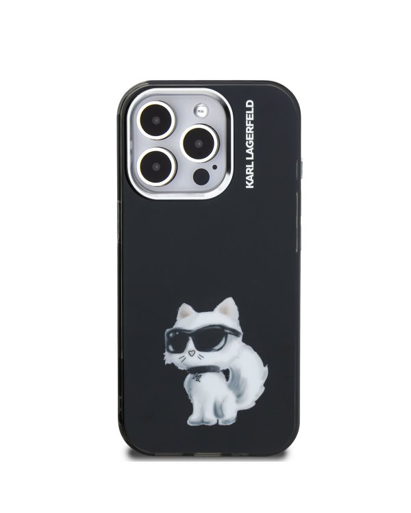 Karl Lagerfeld IML Aquarelle Choupette Case Защитный чехол для iPhone 15 Pro / чёрный