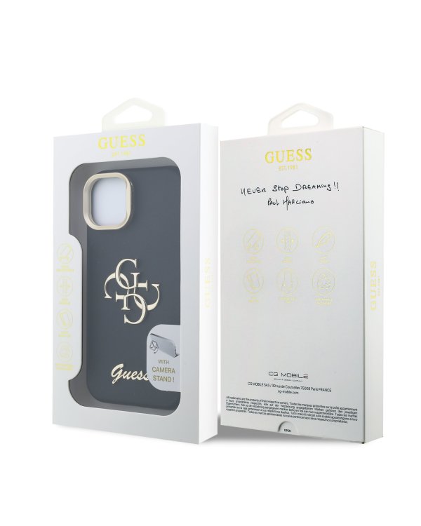 Guess PU Grained 4G Logo Stand Camera Frame Case Защитный чехол для iPhone 13 / чёрный