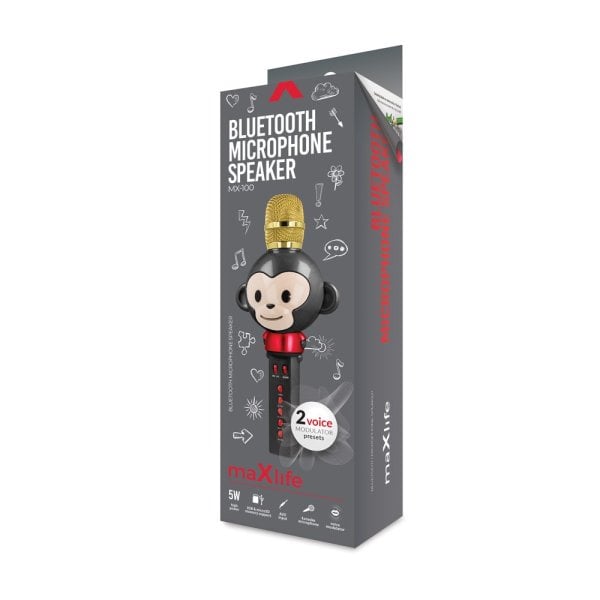 Maxlife Animal MX-100 Bluetooth Микрофон Караоке с Колонкой / 5W / Голосовой Модулятор / Черный / BOX DAMAGED