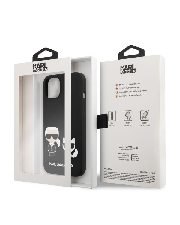 Karl Lagerfeld MagSafe Liquid Silicone Karl and Choupette Защитный чехол для iPhone 14 Plus / чёрный