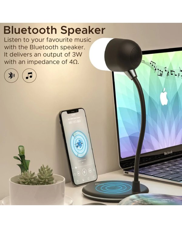 PROMATE LumiQi Настольная LED лампа с беспроводной зарядкой и Bluetooth колонкой