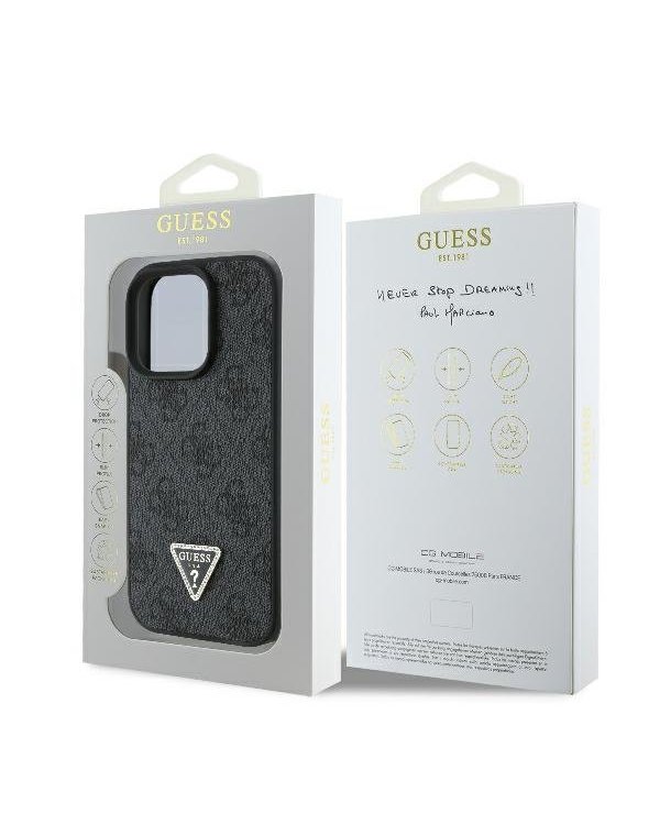 Guess Leather 4G Triangle Strass Защитный Чехол для Apple iPhone 16 Pro Max