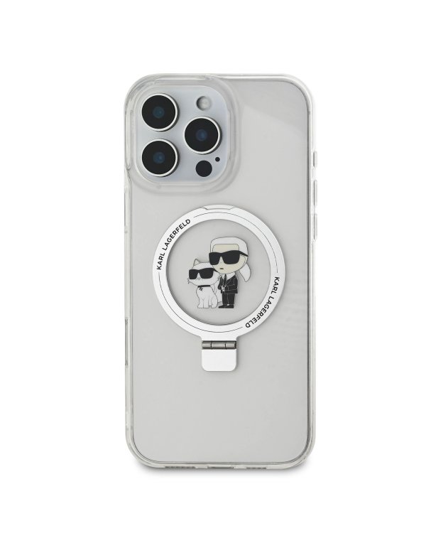 Karl Lagerfeld Ringstand Karl and Choupette MagSafe Защитный чехол для iPhone 16 Pro Max / белый
