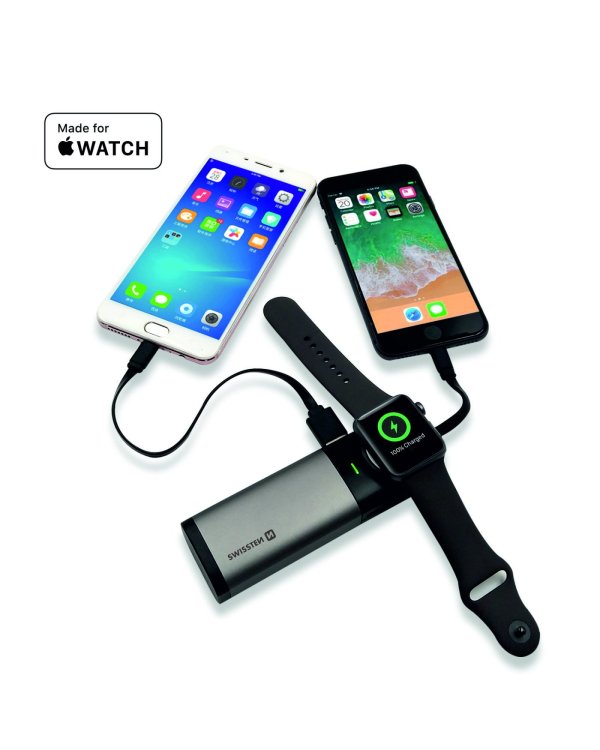 Swissten 2in1 6700 mAh Power Bank / Lightning-кабель MFi / Беспроводное зарядное устройство для Apple Watch