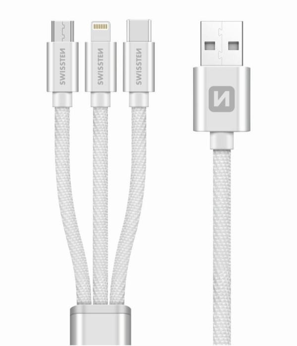 Swissten Textile Universal 3in1 USB-C / Lightning Data MFI / MircoUSB-кабель 1.2m